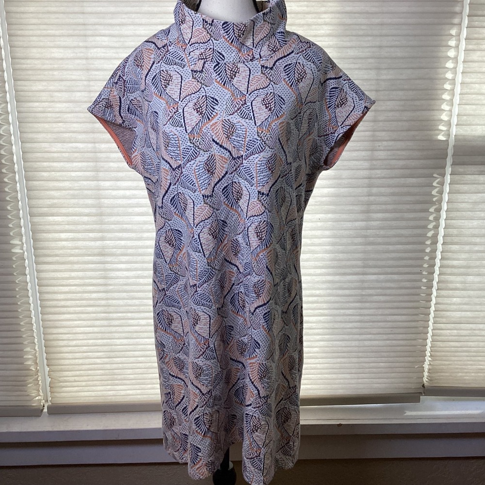 Mely‎ New York Knit Shift Dress, White/Navy/Orange, Size XL, Cowl Neck, Stretch